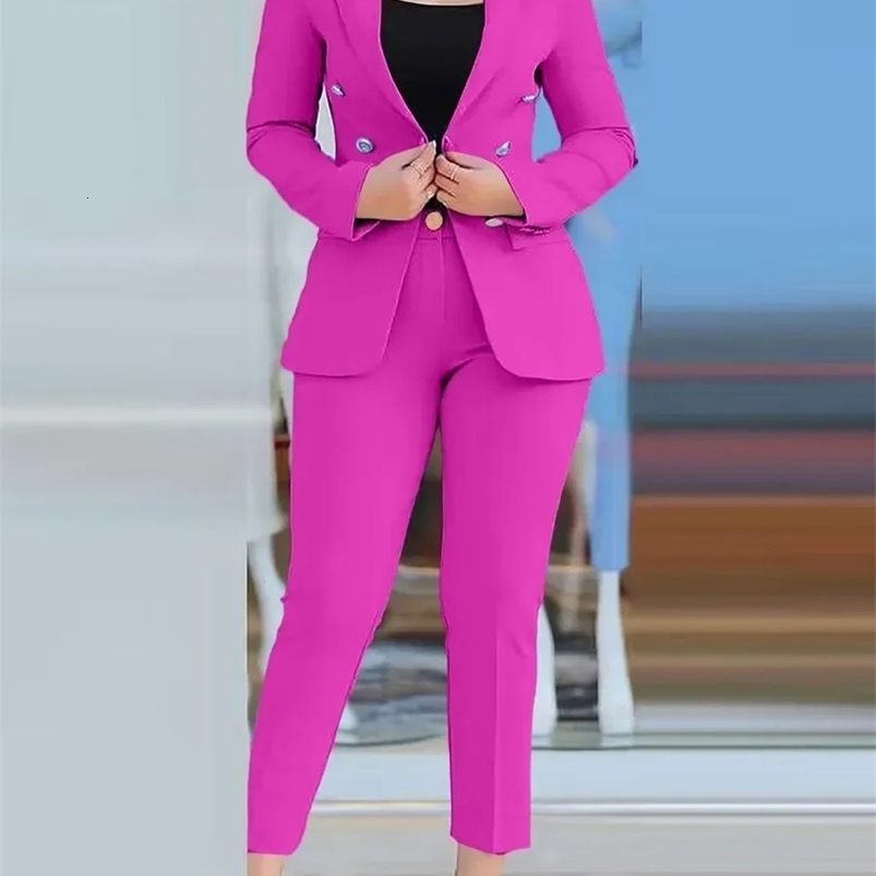 2PCS Pants Set Women Business Office Sets For Ladies Elegant Outfits Lapel Collar Fashion Blazer Suit Jacket and Pants Sets 240826