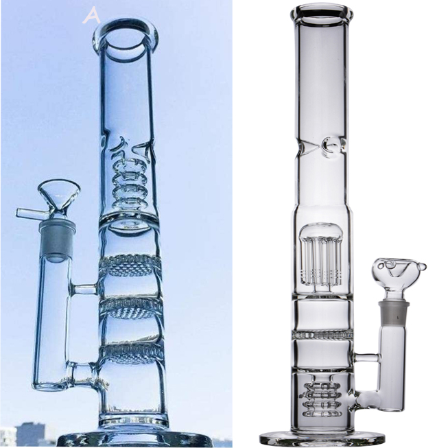 Straight Tube Glass Bong 3 Layers Percolator Water Pipes bubbler Smoking Accessory Glass Hookahs With Ash Catcher 18mm bowl
