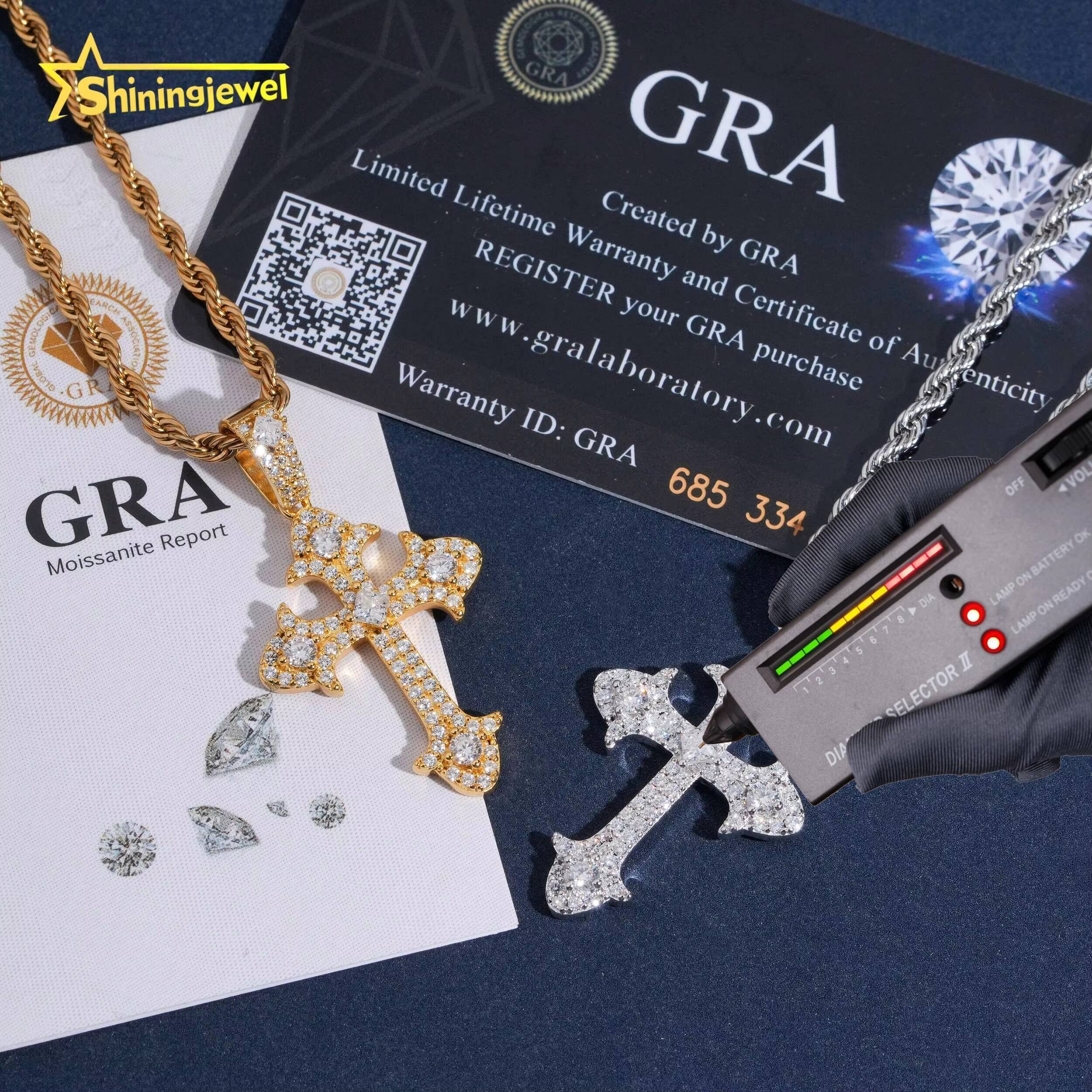 Iced Out Diamond USA Warehouse Custom Charms Hip Hop Jewelry Pendant 925 Silver VVS Moissanite Cross Pendant GRA Certificate