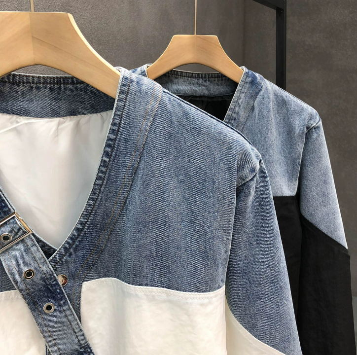 Autumn Denim Patchwork Jacket For Men er V-neck Top Fashion Loose Jackets Coat Outerwear Handsome Streetwear 250806