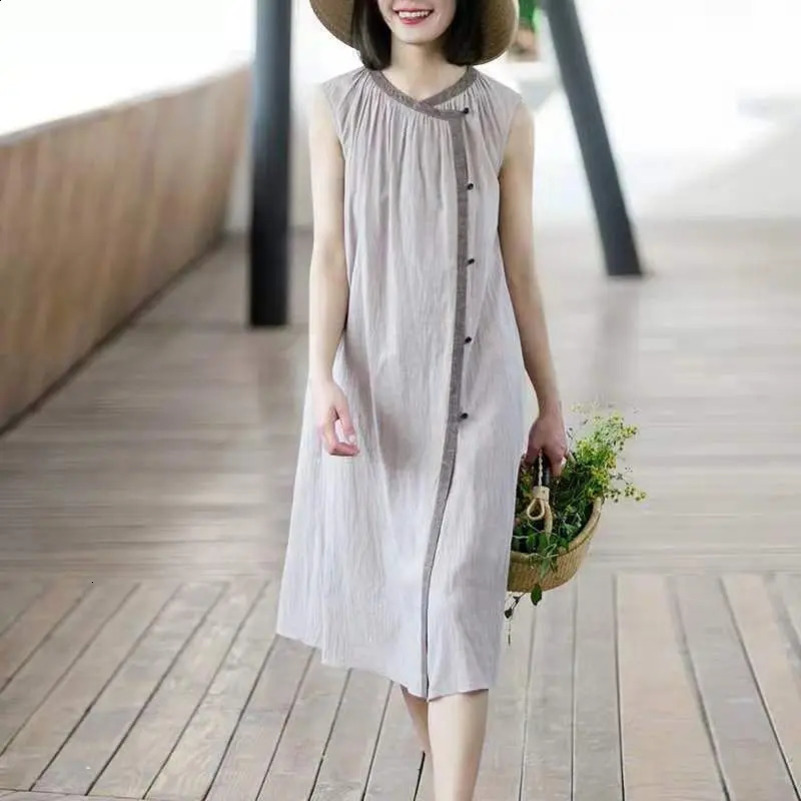 Summer Loose Sleeveless Dress n Niche Seaside Vacation Mid-length Vest Skirt 250313