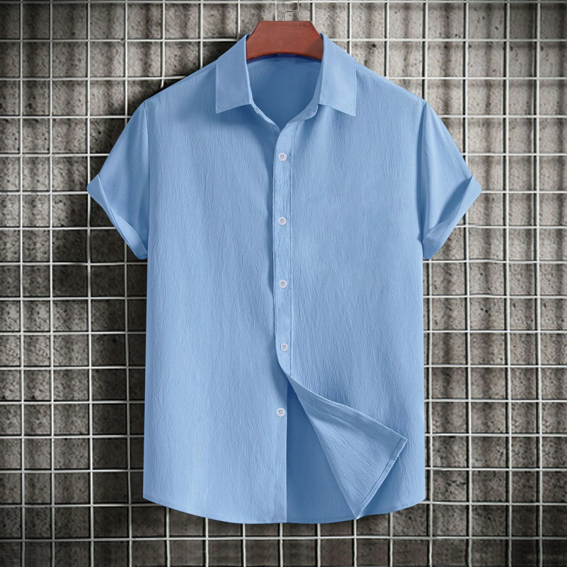Mens casual short-sleeved solid color lapel shirt 250417
