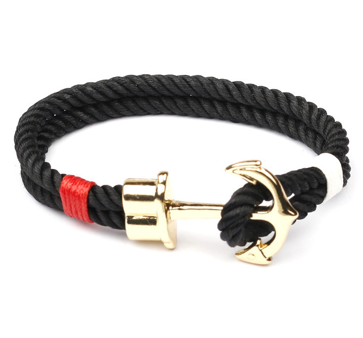 Fashion Anchor Leather Bracelet for Men - Woven Adjustable DIY Custom Accessories H260202