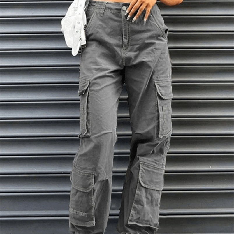 Womens Cargo Pants High Waist Fashion Casual Working Straight Slim Trousers Girl Baggy Trousers Multi Pocket 240823