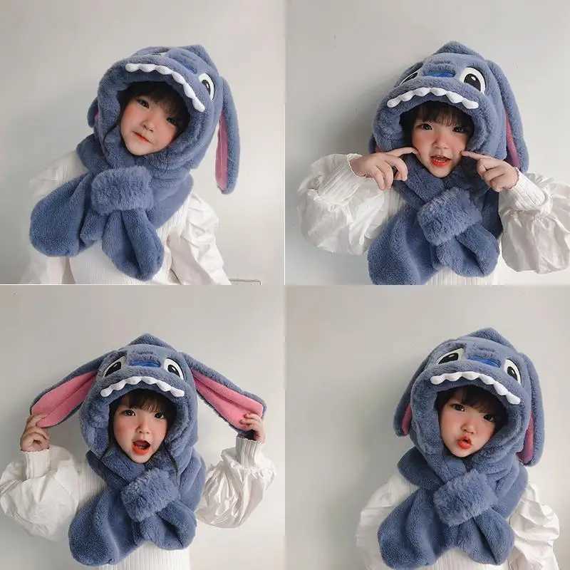 New Stitch Winter Child Hat Glove Set Kawaii Girl Plush Scarf Thicken Warm Baby Anime Cartoon Clothes Accessories Student Z251029