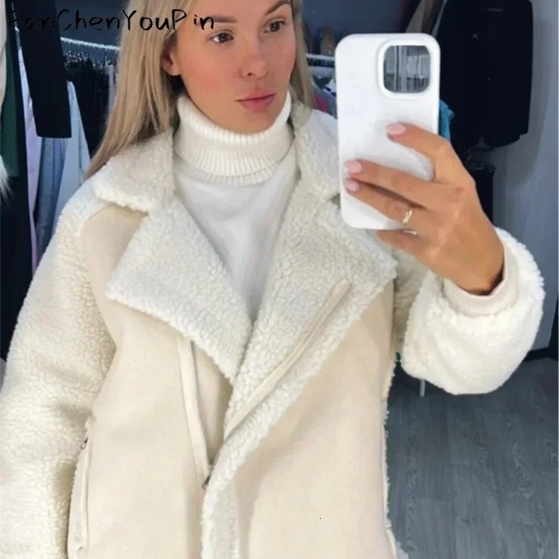 Womens Coat Autumn Winter Loose Big Lapel Lambswool Covered Button Jacket Fashion Casual Faux Fur Soft Warm Coats Women 241105