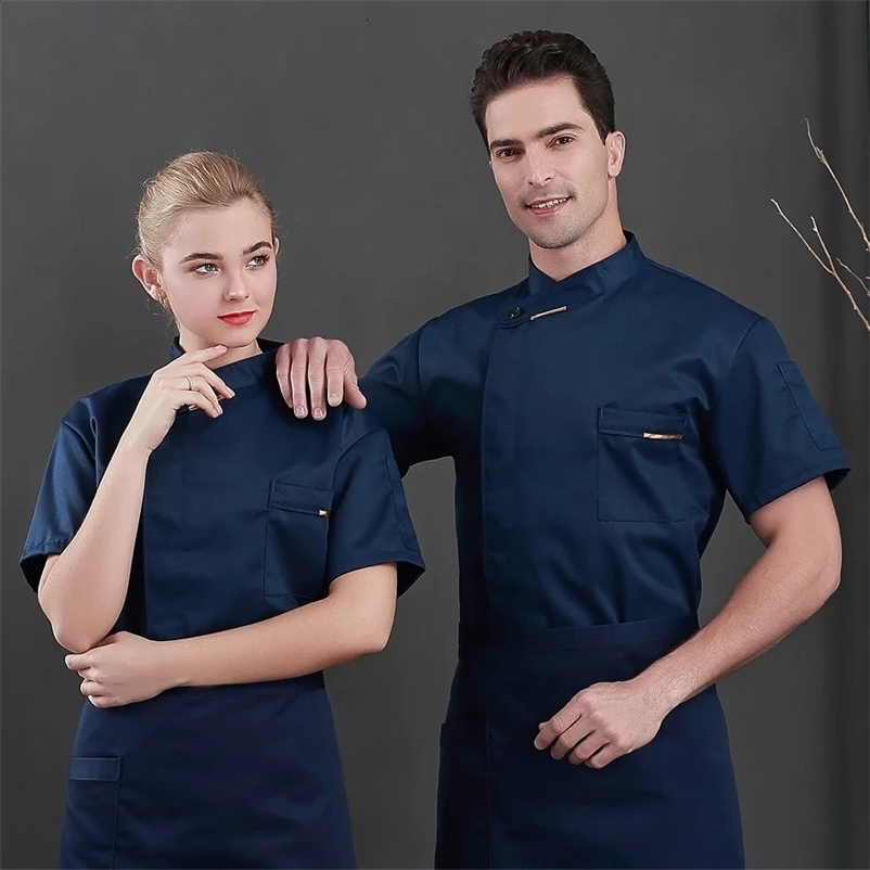 High quality chef waiter uniform short sleeved kitchen restaurant chef jacket breathable barber sushi clothing chef jacket 250418