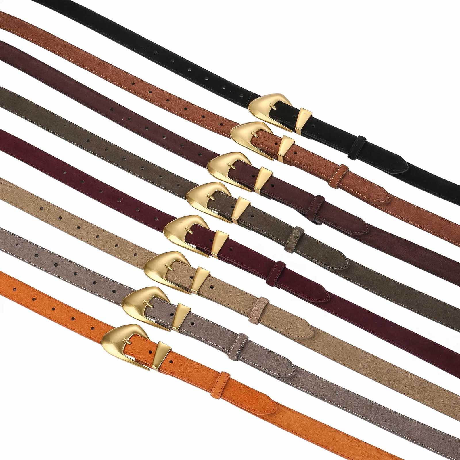 Fashion Womens Suede Leather Belt Skinny Waistband with Gold Alloy Buckle Casual Accory belts for Jeans Dres and Pants W250923