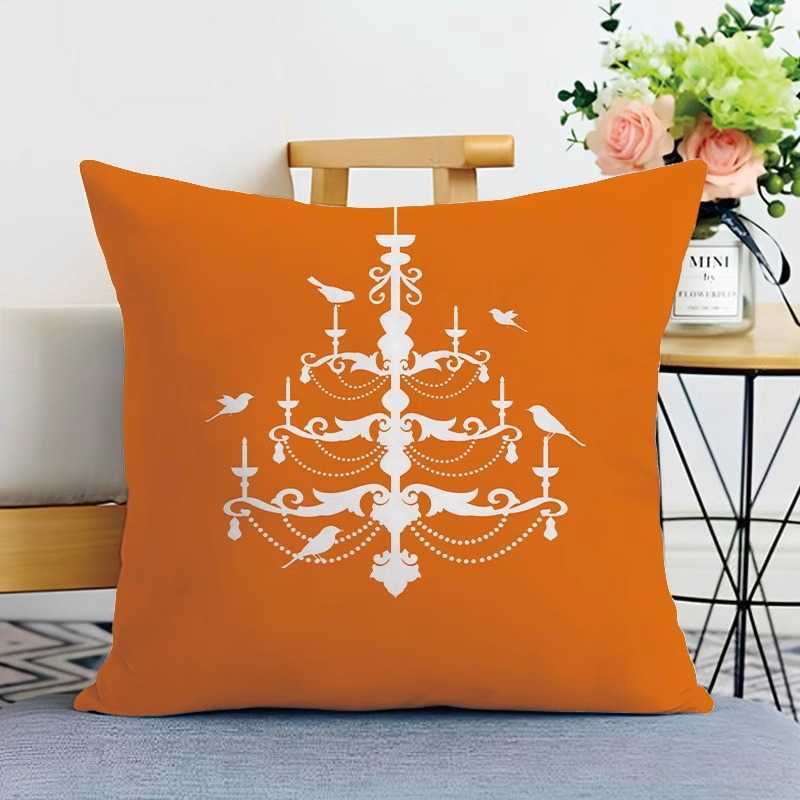 Nordic Orange Light Luxury Sofa Cushion Simple Orange Red Geometric Pillow Black and White Modern American Style Backrest Pillow Cover C250923