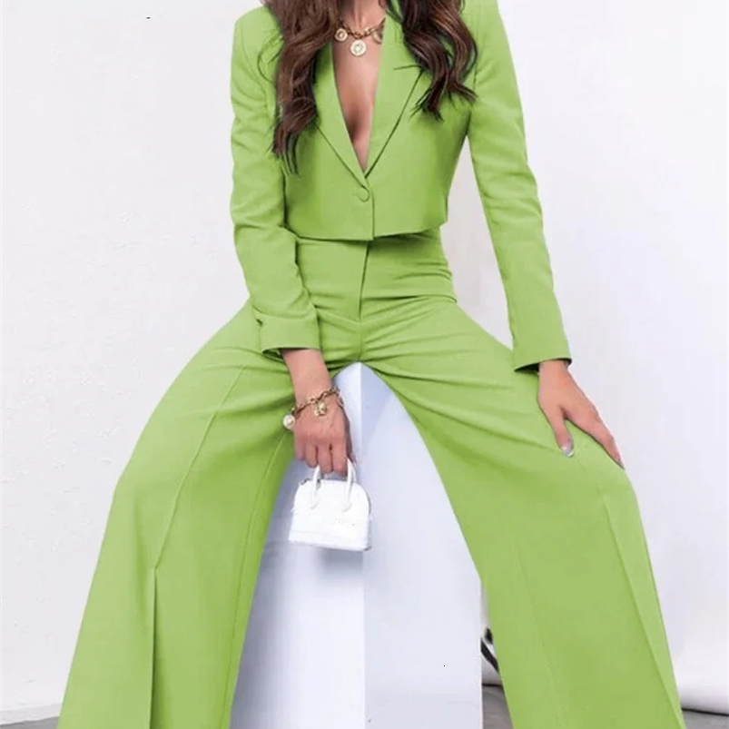 2 Piece Sets Womens Outfits Fashion Office Ladies Cropped Blazer and High Waist High Waist Pant Sets Women Elegant Blazer Suits 240826