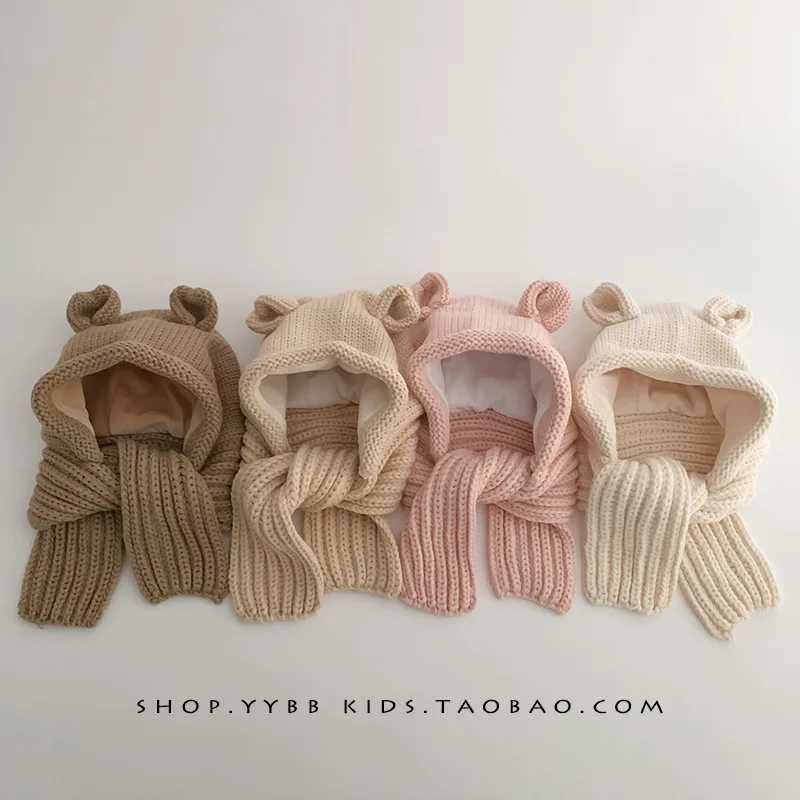 Childrens hats scarves onepiece hats autumn and winter baby ear protection hats thickened and warm winter woolen hats Z251029