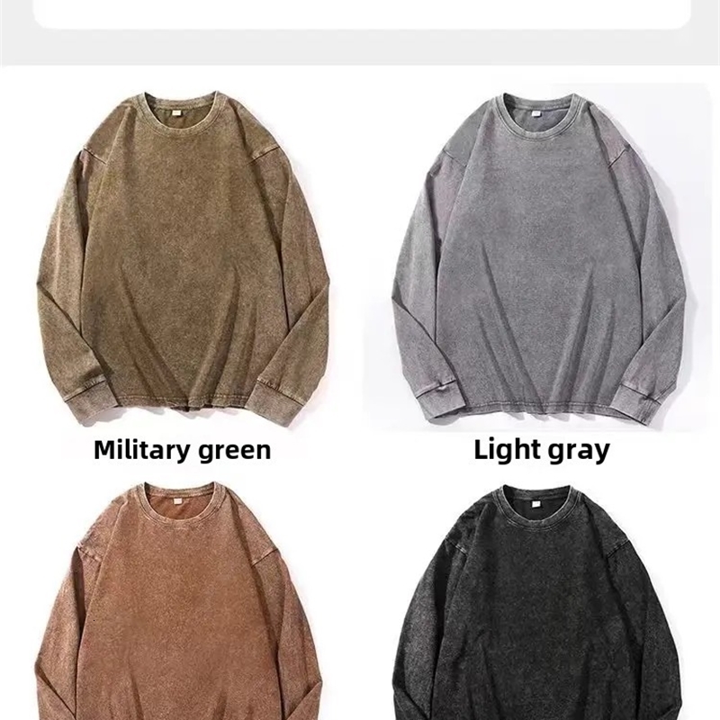 Distressed Long Sleeve Cotton TShirt For Men And Women Vintage American Style Crew Neck Autumn Arrival Plus Size Loose Fit 250923