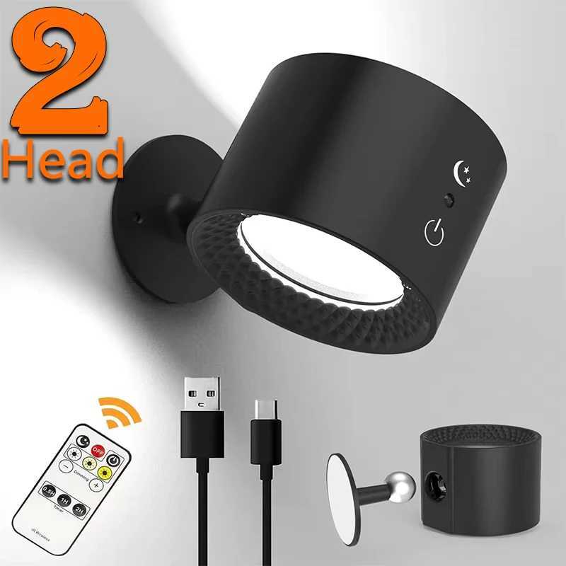 Double Head New Magnetic Wall Lights with Remote Control USB Battery Operated Bedroom Night Light 360 Orientation Reading Lamp C251124