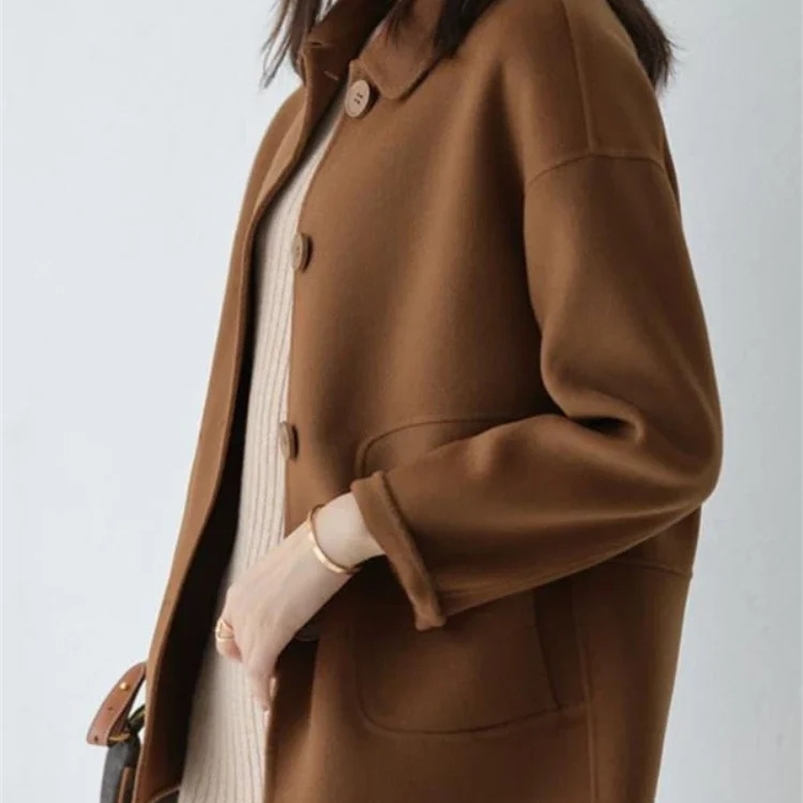 Short Coats for Women Autumn Winter Fashion Woolen Jackets Pockets Solid Color Camel Black Polo Collar Coat Ladies High Quality 240822