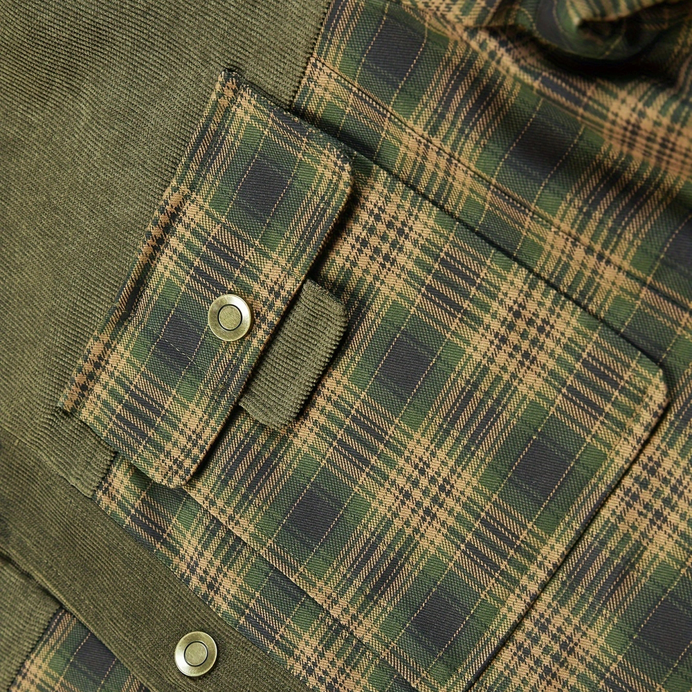 Men's Plaid Shirt Corduroy Spring and Autumn Cotton Jacket Shirt Casual Long-sleeved Button Shirt Coat with Pockets