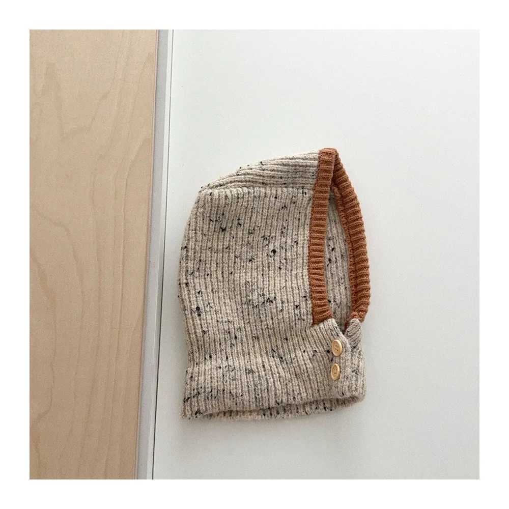 Kids Girls Boys Knitted Balaclava Hat with Neck Warmer Color Block Raf Hat Warm Winter Beanie for Toddlers Childrens Hat Girl Z251029