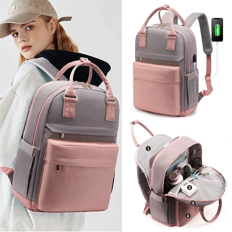 School Bags Women's Travel Backpack Fashion USB Charging Laptop Lightweight Handbag School Bags For Girls Multifunctional Suitcase Backpacks 2310