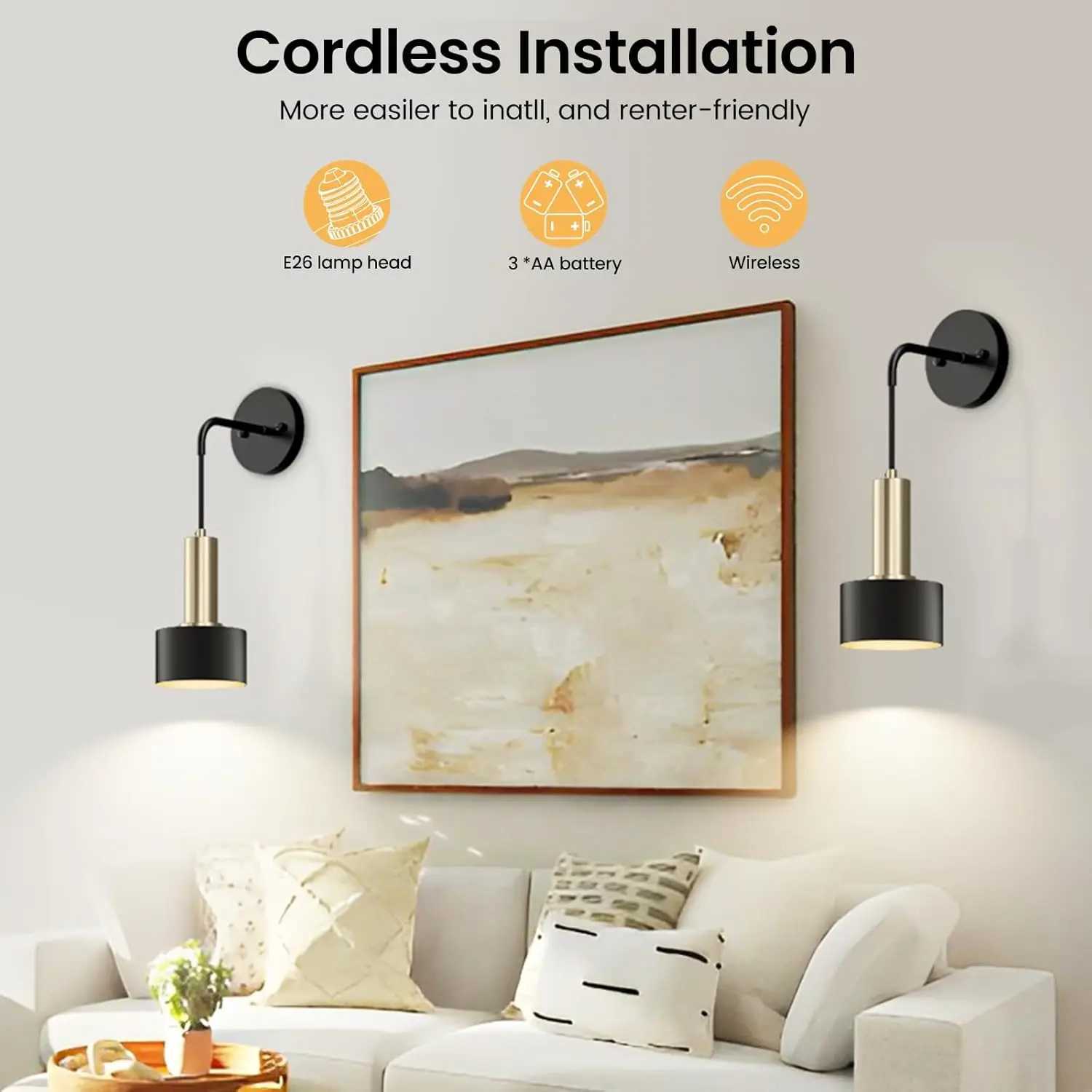 Battery Operated Wall Sconce Set of 2 Dimmable RGB Wall Sconce with Remote Indoor Battery Powered Wall Lamp Light C251124