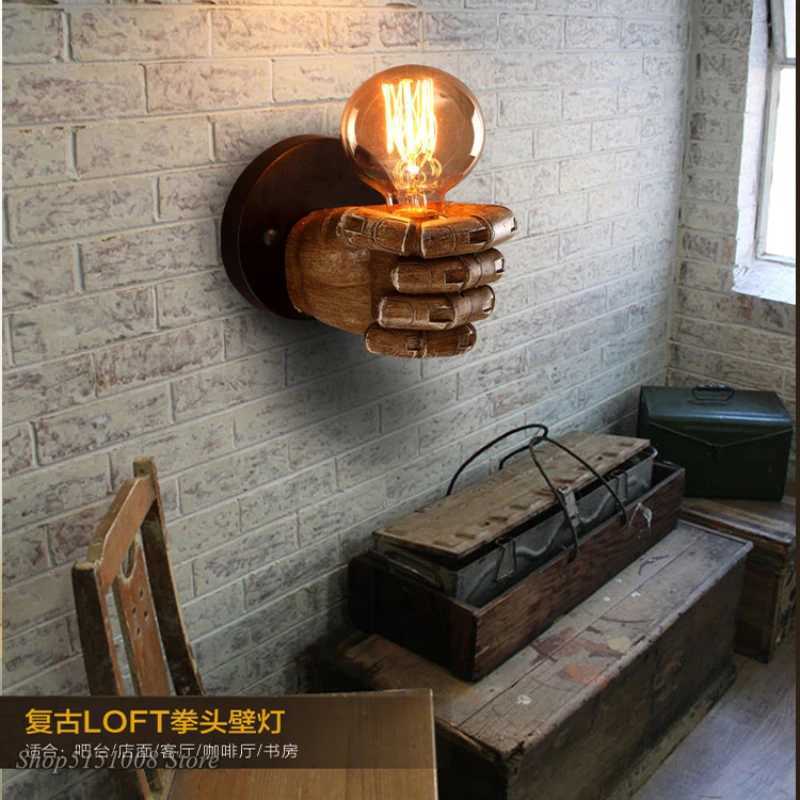 Retro Right Hand Fist Resin Wall Lamp Loft Industrial Wind Decoration Antique Wall Light E27 Bedroom Light Sconce Led Fixtures C251124