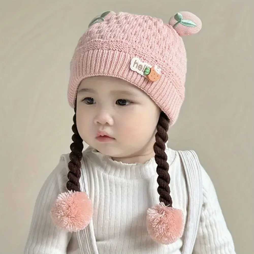 Kids Hat AutumnWinter Cute Cartoon Pullover Beanie with Braids for Girls and Boys 315 Months Warm Thickened Ear Protection Z251029