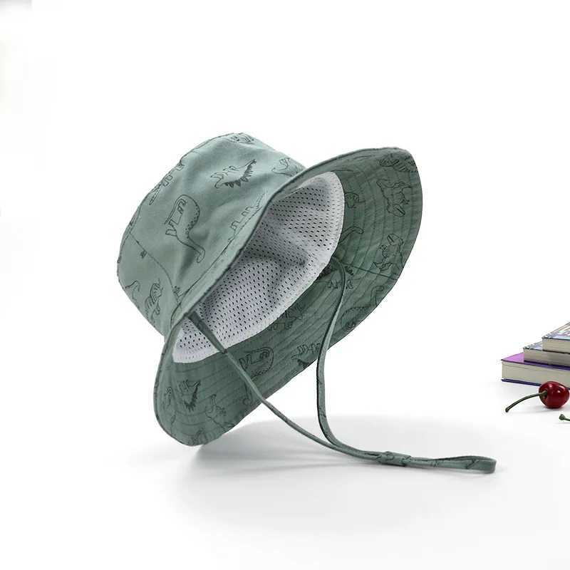 Hat Circumference 50CM New Spring and Summer Childrens Fisherman Hat Cartoon Dinosaur Print Baby Sun Hat Large Brim Z251029