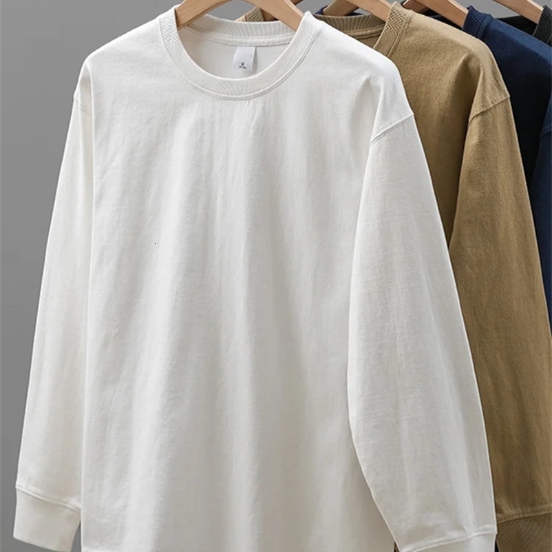 DUKEEN 320Gsm Heavyweight Long-Sleeve T Shirts for Men 100%cotton Spring and Autumn Loose Tops Plain White Undershirts Tees 240715