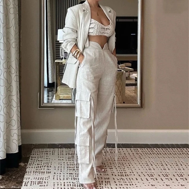 Womens Two Piece Sets Outfit Solid Color Long Blazer Coat Top Pants Two-Piece Set Autumn Winter Spring Fashion Casual 240826