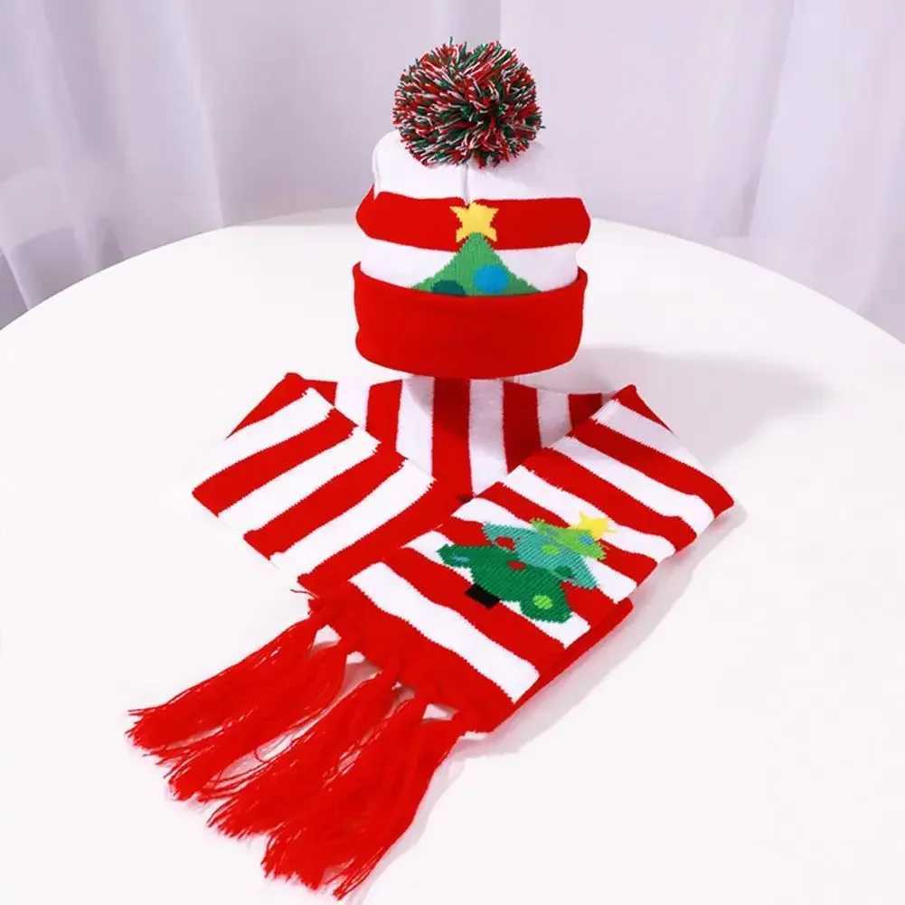 Children Hat Scarf Set LED Christmas Cap Snowflake Santa Elk Xmas Tree Print Winter Cap New Year Festive Tassel Scarf Beanie Set Z251029