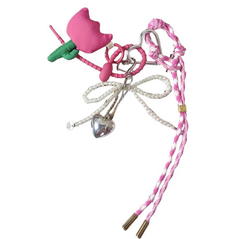 Cute Flower Heart Rope Bag Charm Y2KKeychain Purse Charm for Handbags Bogg Bags Accessories Miltiple Key Chain D250923