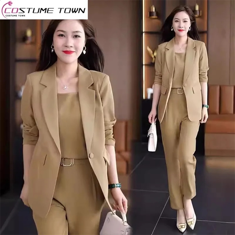 Summer Thin Jacket Blazer Casual Pencil Pants Vest Three Piece Set Elegant Womens Pants Set Office Outfits Business Clothing 240826