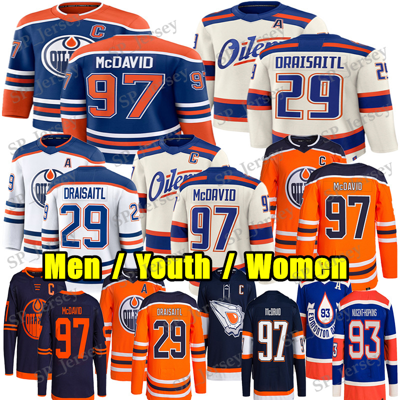 #97 Connors McDavids Edmonton Hockey Jersey Oilers Jersey #29 Leon Draisaitl Ryan Nugent-Hopkins Evan Bouchard Ekholm Zach Hyman Stuart Skinner Wayne Gretzky Jerseys