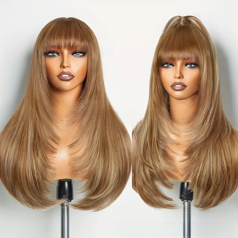 Black Straight Long Layered Wig With Bangs For Women High-Quality Hair - Manufacturer Direct Sales