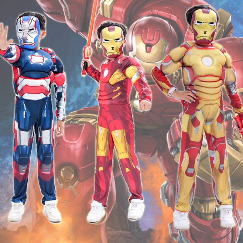 Disney Halloween glowing mask role-playing costume children's muscular Iron Man costume cosplay performance outfit anime dance party clothes boys