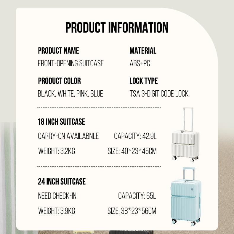 New Arrival Stylish Thickened Travel Suitcase with Front Opening - Lightweight and Waterproof Net Red Trolley Case