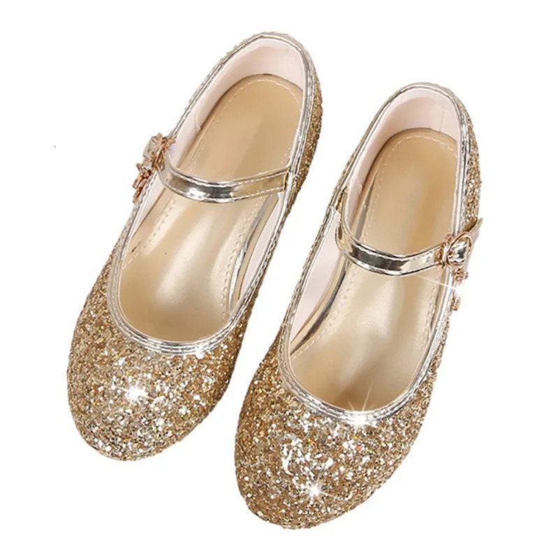 Childrens Glossy High Heel Dance Princess Shoes Girls Non-slip Sequins Shallow Mouth Leather Shoes 26-40 Sizes 241220