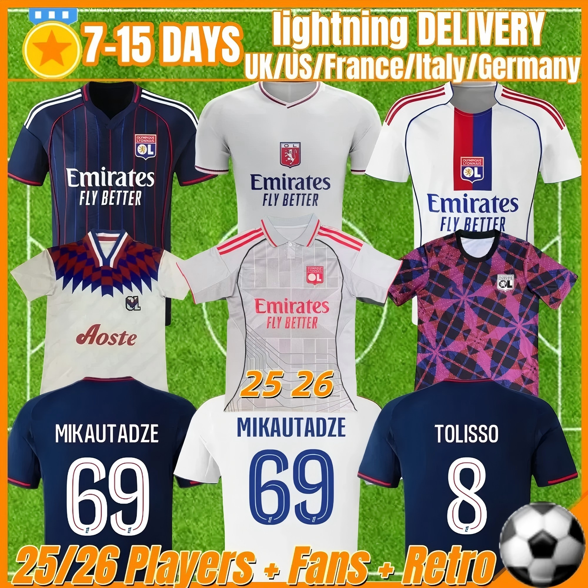 25 26 Soccer Jerseys Maillot Lyon 2024 2025 75-Year Olympique Lyonnais OL 3rd Fourth Shirts CHERKI Mikautadze Men Football Shirt Kids Kits Equipment