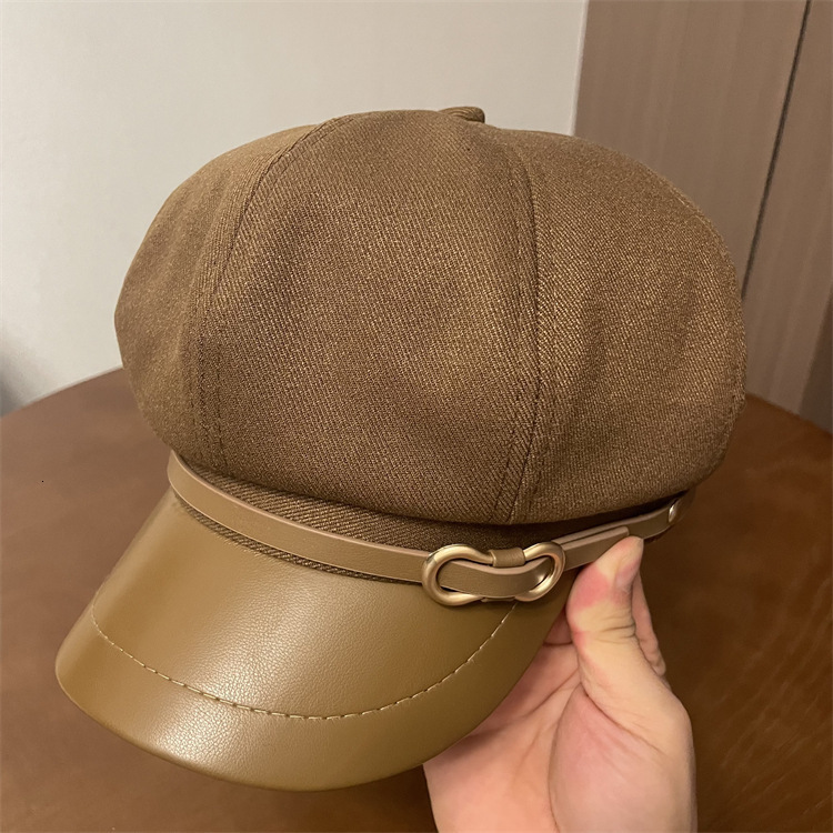 Octagonal Beret Hat for Women Spring and Autumn Newsboy Cap Casual Versatile Black Navy Hat Trendy FaceSlimming 250912