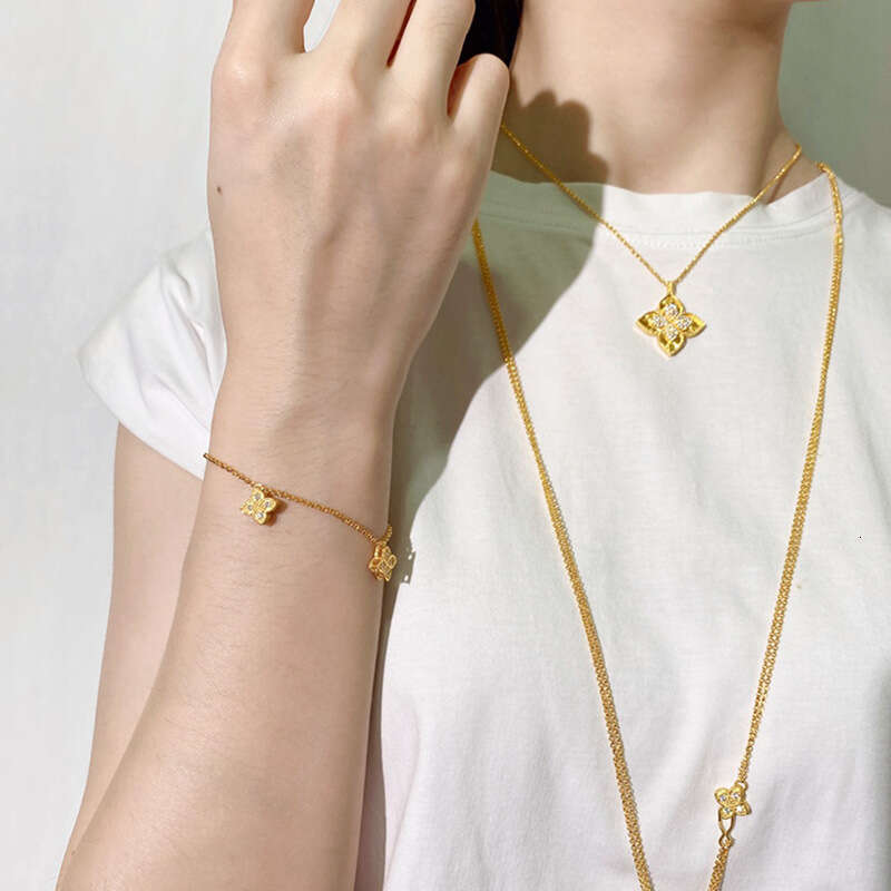 Live Jewelry Korean INS Niche Design Four-Leaf RC Geometric Rhombus Four-Petal Flower Bracelet for Women