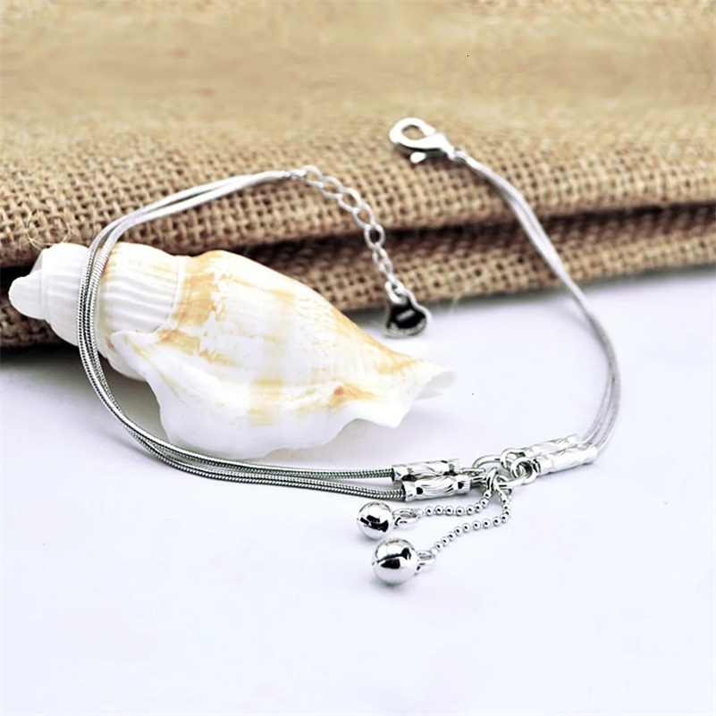 Trendy Jewelry 925 Sterling Silver Double Bell Anklets Barefoot Sandals Jewelry On Foot Ankle Bracelets For Women Girl Leg Chain 240625