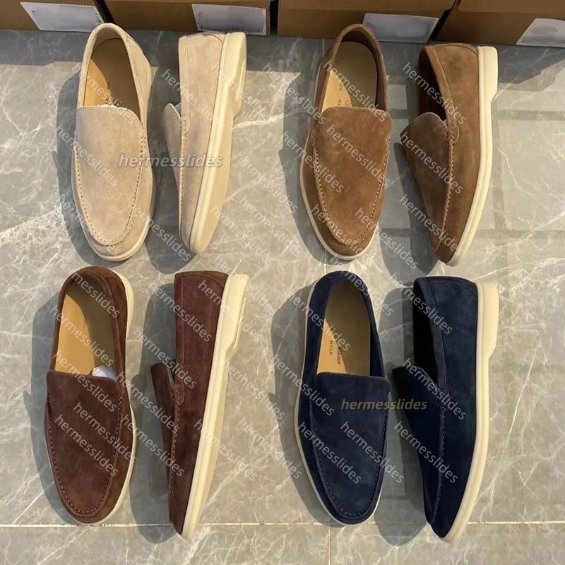 Designer loropianna Loafers Walk Charms Embellished Casual Shoes Mens Womens Suede Loafer Couple Shoe Genuine Leather Flat For Men Women Factory direct sales