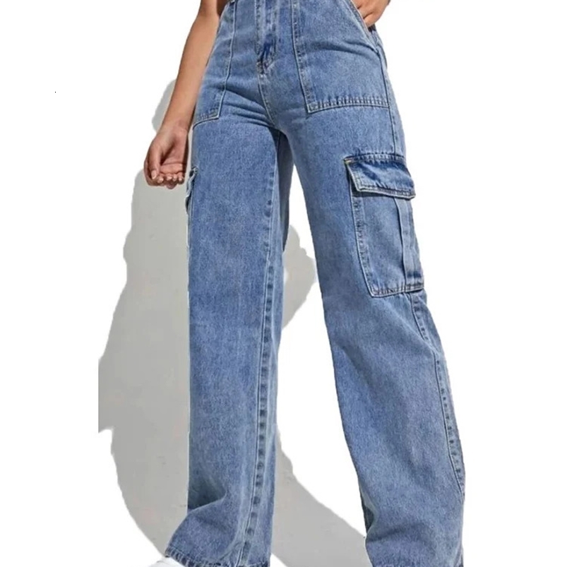 Women Wide Leg Baggy Jeans Lady Vintage Y2K Punk High Waist Loose Cargo Denim Pants Streetwear Pockets Trashy Skater Trousers 240816