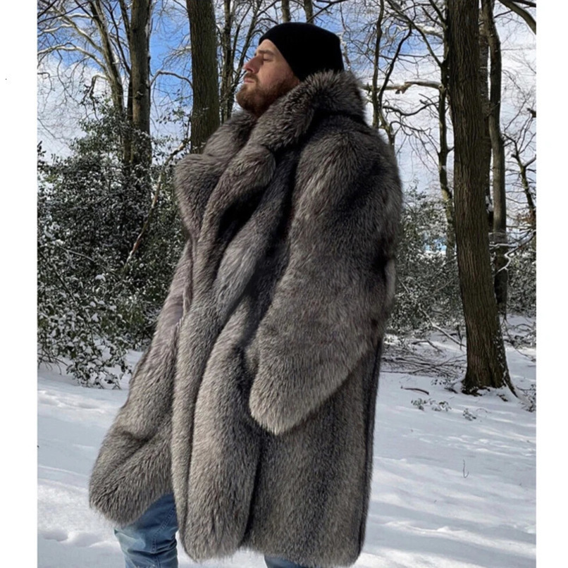 Mens fur coat mink long coat plus size winter thick and warm windbreaker 241112