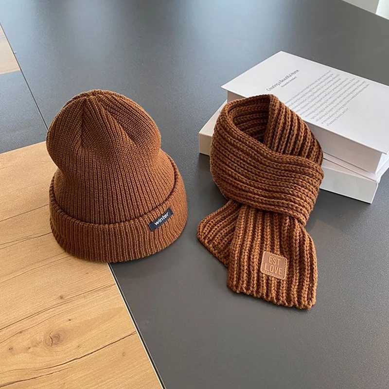 2 sets autumn and winter childrens hat scarf combination windproof knit hat bib baby wool hat new cool Z251029