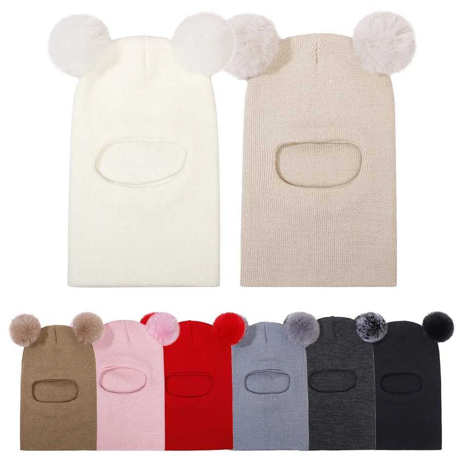 Christmas Gift Kids Autumn Winter Pullover Hat Childrens Double Ball Ear Protection Onepiece Hats Baby Yarn Knit Cap Balaclava Z251029