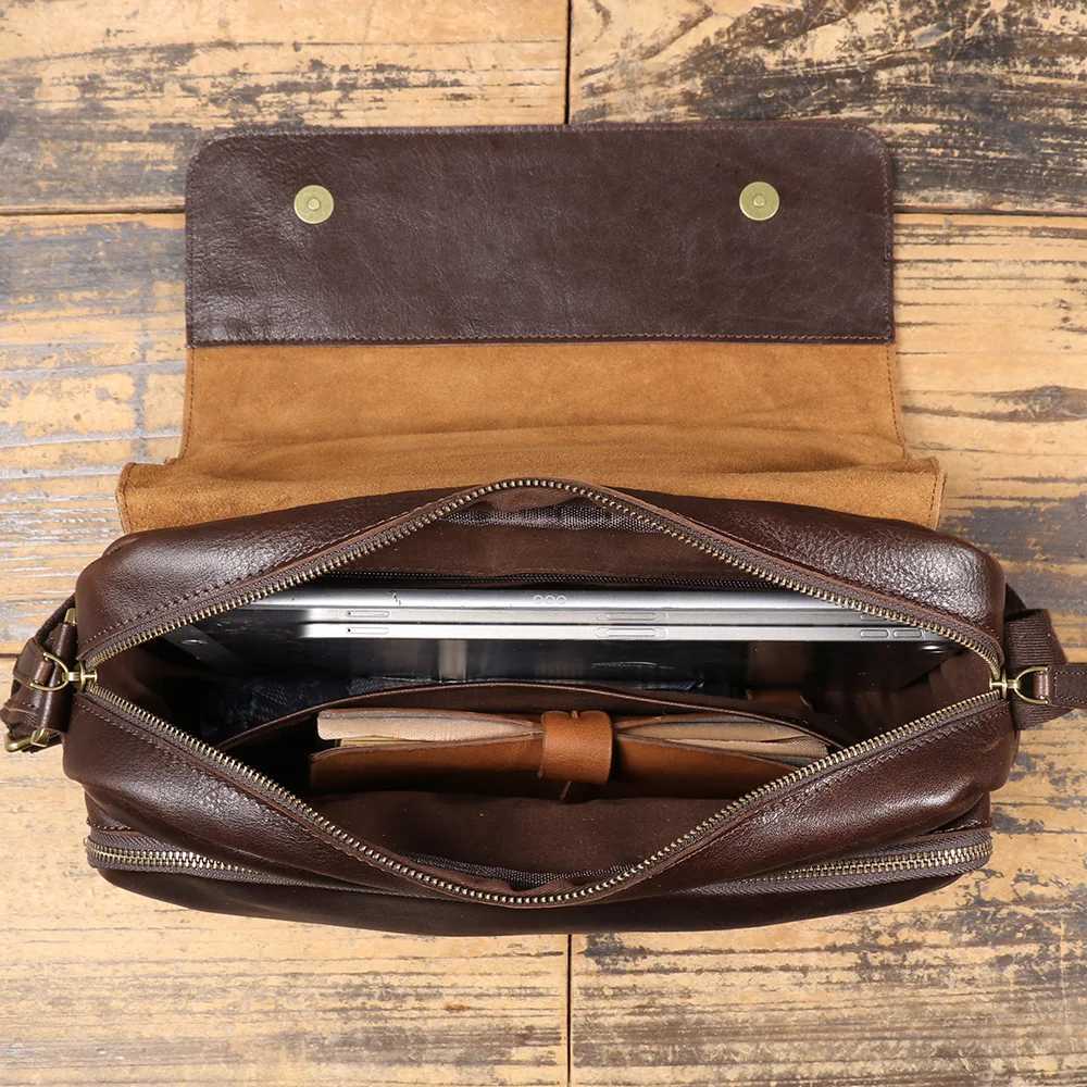 New Genuine Leather Mens Shoulder Bag Made from TopLayer Cowhide Crossbody Bag That Can Fit a 13Inch Tablet J251025