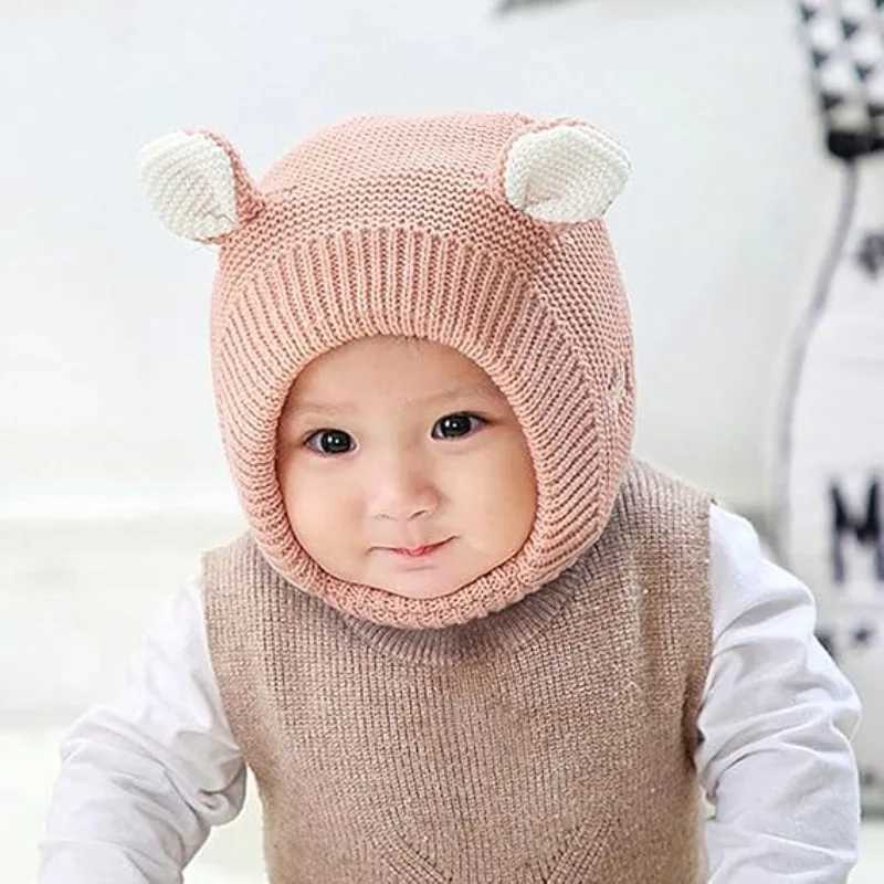 Cute Baby Hat Autumn and Winter Cartoon Ears Knitted Earmuffs Plush Hat Solid Color Thick Ear Protection Hat Childrens Gift Z251029