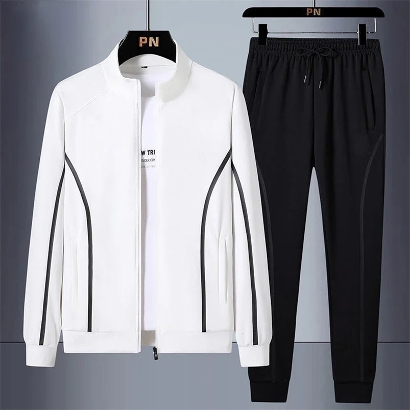 Mens Tracksuit Spring Casual Jogging Sets Men Zipper Cardigan Jacket 2PcsSweatpant Fitness Gyms Male Sportswear 240819