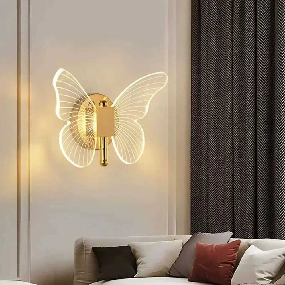 Metal Acrylic LED Butterfly Wall Lamp Modern Elegant Wall Light Sconces Tricolor Adjustment Creative Bedside Lamp C251124