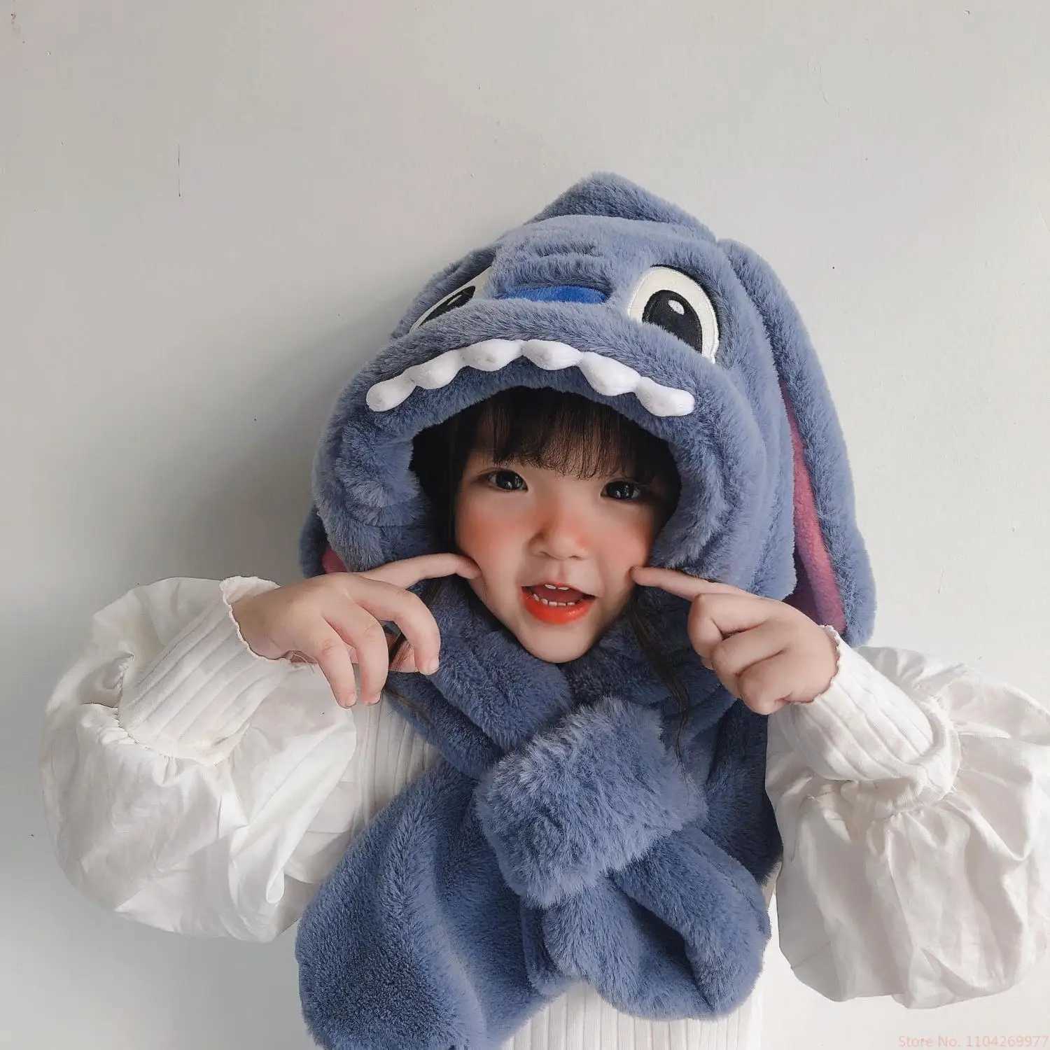 New Stitch Winter Child Hat Glove Set Kawaii Girl Plush Scarf Thicken Warm Baby Anime Cartoon Clothes Accessories Student Z251029