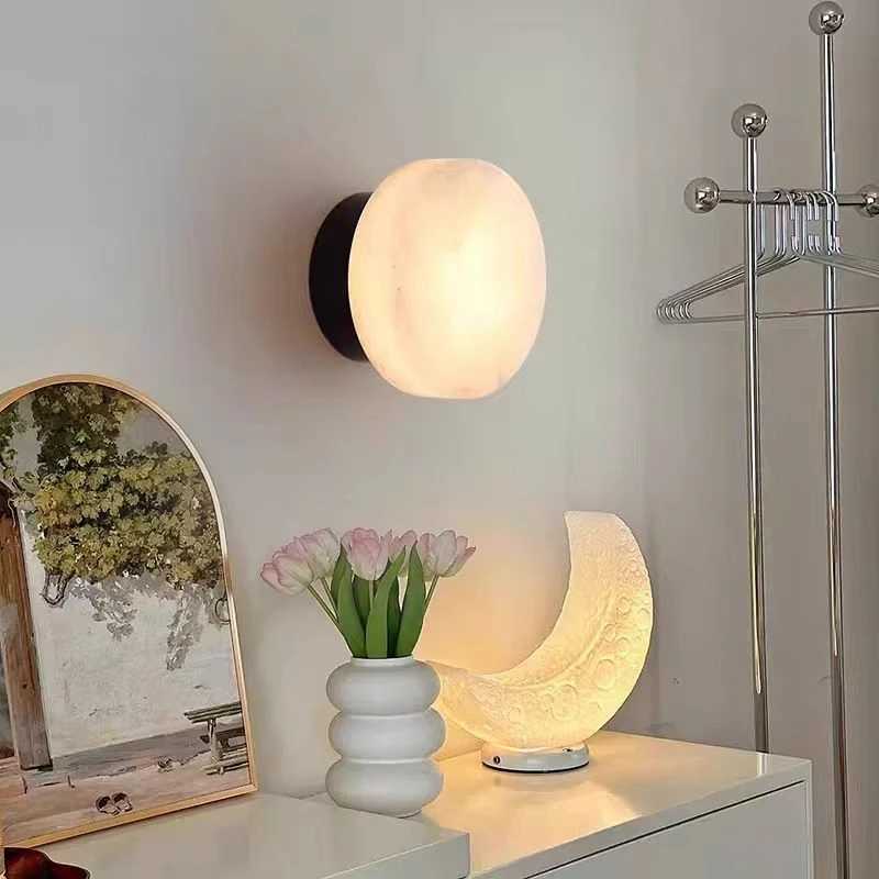 Spanish Highend Natural Marble Round Wall Lamp Nordic Modern Led Room Lamp Living Room Bedroom Corridor Hallway Lightin C251124